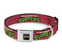 Nickelodeon Easy Adjustable Metal Seatbelt Buckle Quick Release Dog Collar, Teenage Mutant Ninja Turtles Brick Title Logo Red, 20 to 31 Inches 1.5 Inch Wide