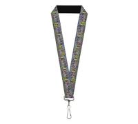 Nickelodeon Keys,Keychain,Wallet,ID Card Holder,with Quick Release Lanyard- Ninja Turtles Battle Purple Foot Soldier Ninja Arcade Scene, Elastic, Black Grey, 44" x 1"
