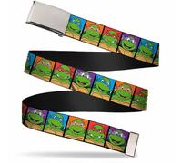 Nickelodeon Kids' Buckle-Down Web Belt Ninja Turtles 1.0", Classic TMNT Face Blocks Black/Multi Color, Wide-Fits Size 20 US