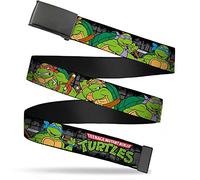 Nickelodeon Kids' Buckle-Down Web Belt Ninja Turtles 1.0", Classic TMNT Group Pose4 in Sewer/TMNT Logo, Wide-Fits Size 20 US