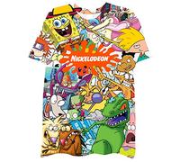 Nickelodeon Mens 90s Cartoon Shirt - Rugrats Hey Arnold Ren & Stimpy Rocko's Modern Life Sublimated Allover Print T-Shirt (White, Large)