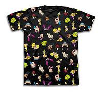 Nickelodeon Mens 90's Classic Shirt - Rugrats, Invader Zim, Ren & Stimpy, and Hey Arnold Vintage T-Shirt (Black Allover, Large)