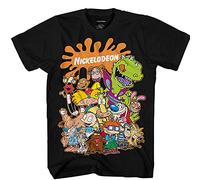 Nickelodeon Mens 90's Classic Shirt - Rugrats, Reptar, Ren & Stimpy, and Hey Arnold Vintage T-Shirt (Black Nick, Large)
