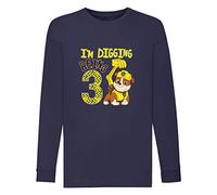 Nickelodeon Paw Patrol Rubble 'I'm Digging Being 3' Birthday Age Childrens Long Sleeve Printed T Shirt (Deep Navy)
