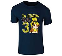 Nickelodeon Paw Patrol Rubble 'I'm Digging Being 3' Birthday Age Childrens Short Sleeve Printed T Shirt (Navy)