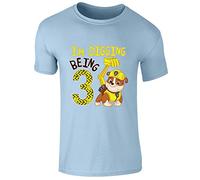 Nickelodeon Paw Patrol Rubble 'I'm Digging Being 3' Birthday Age Childrens Short Sleeve Printed T Shirt (Light Blue)
