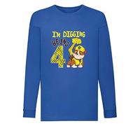 Nickelodeon Paw Patrol Rubble 'I'm Digging Being 4' Birthday Age Childrens Long Sleeve Printed T Shirt (Royal Blue)