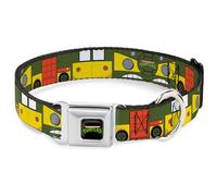Nickelodeon Pet Collar, Dog Collar Metal Seatbelt Buckle, Classic TMNT Ninja Turtles Party Van All Sides Green Multi, 15 to 24 Inches 1.0 Inch Wide