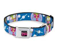 Nickelodeon Pet Collar, Dog Collar Metal Seatbelt Buckle, Invader Zim and Gir Poses and Planets Blue White, 20 to 31 Inches 1.5 Inch Wide