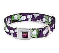 Nickelodeon Pet Collar, Dog Collar Metal Seatbelt Buckle, Invader Zim GIR Poses and Sketch Purple, 16 to 23 Inches 1.5 Inch Wide