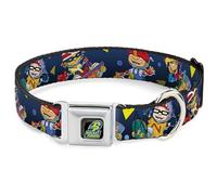 Nickelodeon Pet Collar, Dog Collar Metal Seatbelt Buckle, Rocket Power Character Poses Shapes Cool Gray Multi Color, 15 to 24 Inches 1.0 Inch Wide