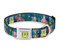 Nickelodeon Pet Collar, Dog Collar Metal Seatbelt Buckle, Spongebob Friends 8 Bit Scene, 13 to 17 Inches 1.5 Inch Wide