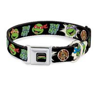 Nickelodeon Pet Collar, Dog Collar Metal Seatbelt Buckle, Teenage Mutant Ninja Turtles Faces and Icons Multi Color, 11 to 16.5 Inches 1.0 Inch Wide