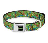 Nickelodeon Pet Collar, Dog Collar Metal Seatbelt Buckle, Teenage Mutant Ninja Turtles Faces Stacked Green Multi Color, 13 to 17 Inches 1.5 Inch Wide