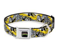 Nickelodeon Pet Collar, Dog Collar Metal Seatbelt Buckle, Teenage Mutant Ninja Turtles Shredder Pose and Icons Yellow, 20 to 31 Inches 1.5 Inch Wide
