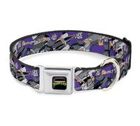 Nickelodeon Pet Collar, Dog Collar Metal Seatbelt Buckle, Teenage Mutant Ninja Turtles Shredder Poses Grays Purple, 16 to 23 Inches 1.5 Inch Wide