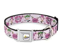 Nickelodeon Pet Collar, Dog Collar Metal Seatbelt Buckle, The Fairly OddParents Cosmo and Wanda Wish Poses Pink, 11 to 16.5 Inches 1.0 Inch Wide