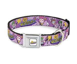 Nickelodeon Pet Collar, Dog Collar Metal Seatbelt Buckle, The Fairly OddParents Timmy Cosmo and Wanda Group Pose Pinks, 11 to 16.5 Inches 1.0 Inch Wide