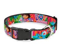 Nickelodeon Pet Collar, Dog Collar Plastic Buckle, Dora the Explorer Dora Poses Floral Collage Orange Pink, 15 to 24 Inches 1.0 Inch Wide