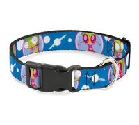 Nickelodeon Pet Collar, Dog Collar Plastic Buckle, Invader Zim and Gir Poses and Planets Blue White, 13 to 17 Inches 1.5 Inch Wide