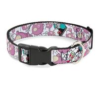 Nickelodeon Pet Collar, Dog Collar Plastic Buckle, Invader Zim Gir and Piggy Doddles White Black, 7 to 8.5 Inches 0.5 Inch Wide