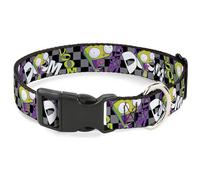 Nickelodeon Pet Collar, Dog Collar Plastic Buckle, Invader Zim Gir Doom Pose Checker Black Gray, 11 to 16.5 Inches 1.0 Inch Wide
