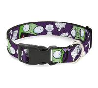 Nickelodeon Pet Collar, Dog Collar Plastic Buckle, Invader Zim GIR Poses and Sketch Purple, 13 to 17 Inches 1.5 Inch Wide