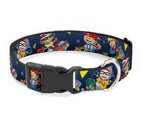 Nickelodeon Pet Collar, Dog Collar Plastic Buckle, Rocket Power Character Poses Shapes Cool Gray Multi Color, 9.5 to 13 Inches 1.0 Inch Wide