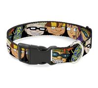 Nickelodeon Pet Collar, Dog Collar Plastic Buckle, Rocket Power Logo Character Faces Close Up Black Green Blue, 11 to 16.5 Inches 1.0 Inch Wide