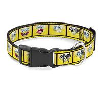 Nickelodeon Pet Collar, Dog Collar Plastic Buckle, SpongeBob Expressions Filmstrip Yellows Black White, 8.5 to 12 Inches 0.5 Inch Wide