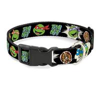 Nickelodeon Pet Collar, Dog Collar Plastic Buckle, Teenage Mutant Ninja Turtles Faces and Icons Multi Color, 9.5 to 14.5 Inches 0.5 Inch Wide