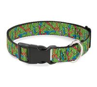 Nickelodeon Pet Collar, Dog Collar Plastic Buckle, Teenage Mutant Ninja Turtles Faces Stacked Green Multi Color, 20 to 31 Inches 1.5 Inch Wide