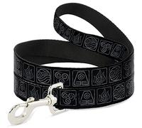 Nickelodeon Pet Leash, Dog Leash, Avatar the Last Airbender Bending Elements Icons Black Gray, 4 Feet Long 1.0 Inch Wide