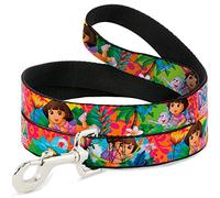 Nickelodeon Pet Leash, Dog Leash, Dora the Explorer Dora Poses Floral Collage Orange Pink, 4 Feet Long 1.0 Inch Wide