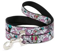 Nickelodeon Pet Leash, Dog Leash, Invader Zim Gir and Piggy Doddles White Black, 6 Feet Long 1.5 Inch Wide