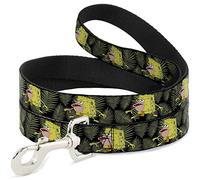 Nickelodeon Pet Leash, Dog Leash, Primitive Sponge Pose Leaves Black Green, 6 Feet Long 1.5 Inch Wide