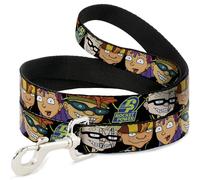 Nickelodeon Pet Leash, Dog Leash, Rocket Power Logo Character Faces Close Up Black Green Blue, 4 Feet Long 1.5 Inch Wide
