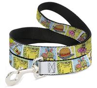 Nickelodeon Pet Leash, Dog Leash, Spongebob and Friends Absorb the Love Pose and Icon Blocks, 4 Feet Long 1.5 Inch Wide
