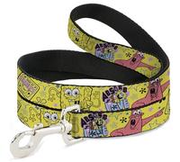 Nickelodeon Pet Leash, Dog Leash, Spongebob and Gary Love and Smiles Poses Yellow Multi Color, 6 Feet Long 1.5 Inch Wide