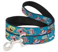 Nickelodeon Pet Leash, Dog Leash, Spongebob Squarepants and Friends Poses Blue, 4 Feet Long 0.5 Inch Wide