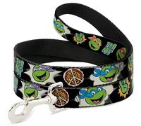 Nickelodeon Pet Leash, Dog Leash, Teenage Mutant Ninja Turtles Faces and Icons Multi Color, 4 Feet Long 0.5 Inch Wide