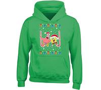 Nickelodeon Spongebob Squarepants & Patrick Star Candy Cane Christmas Xmas Childrens Kidz Printed Hoodie Hooded Sweatshirt (Green, 7-8 Years)