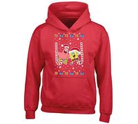 Nickelodeon Spongebob Squarepants & Patrick Star Candy Cane Christmas Xmas Childrens Kidz Printed Hoodie Hooded Sweatshirt (Red, 12-14 Years)