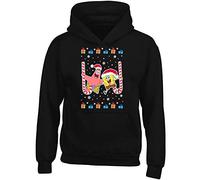 Nickelodeon Spongebob Squarepants & Patrick Star Candy Cane Christmas Xmas Childrens Kidz Printed Hoodie Hooded Sweatshirt (Black, 9-11 Years)