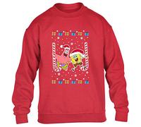 Nickelodeon Spongebob Squarepants & Patrick Star Candy Cane Christmas Xmas Childrens Kidz Printed Sweatshirt (Red, 12-14 Years)
