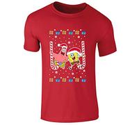 Nickelodeon Spongebob Squarepants & Patrick Star Candy Cane Christmas Xmas Childrens Kidz Short Sleeve Printed T Shirt (Red, 12-14 Years)