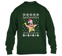 Nickelodeon Spongebob Squarepants Patrick Star Carol Singing Christmas Xmas Childrens Kidz Printed Sweatshirt (Green, 7-8 Years)