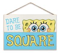 Nickelodeon SpongeBob SquarePants Sign - Dare to Be Square Hanging Wood Wall Decor for Kids Bedroom, Play Room or Movie Room