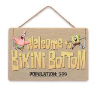 Nickelodeon SpongeBob SquarePants Welcome to Bikini Bottom Hanging Wood Wall Decor - Fun Bikini Bottom Sign for Home