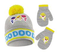 Nickelodeon Unisex Kid's Winter Hat and Mittens Set, Baby Shark Toddler Beanie and Gloves for Children Age 2-4, Yellow/Grey, Years
